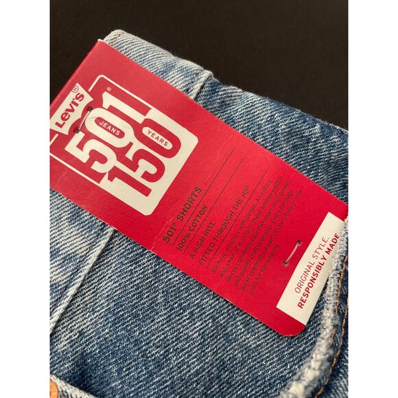 ~ NEW! 28 Levi's Prem 501 Two-Tone Jean Shorts Cut-Off Light/Med Wash Button Fly - Picture 5 of 15